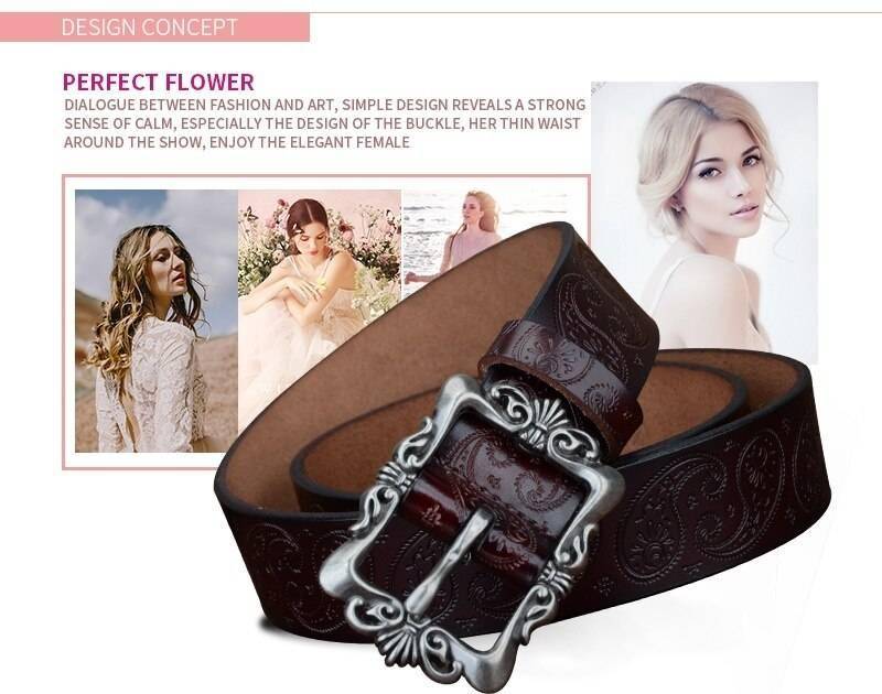 COWATHER 2019 cow genuine leather belts for Women luxury strap female belt Cashew flowers high quality pin buckle 3.2cm XF022