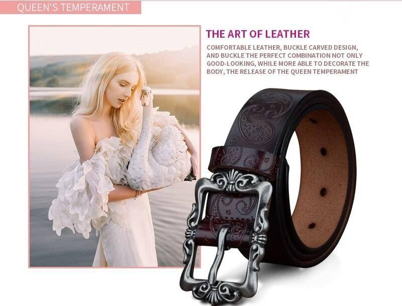COWATHER 2019 cow genuine leather belts for Women luxury strap female belt Cashew flowers high quality pin buckle 3.2cm XF022