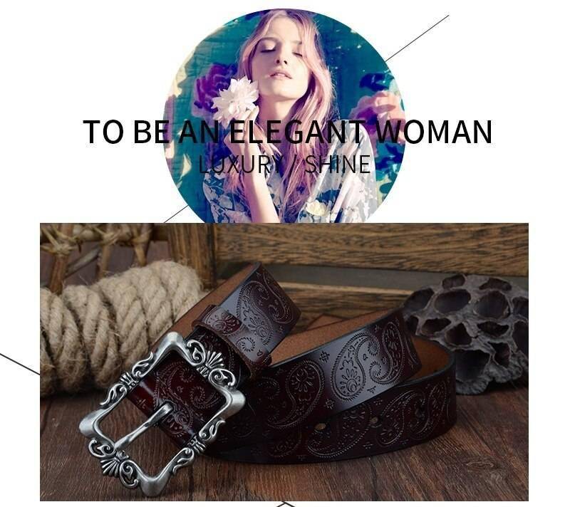 COWATHER 2019 cow genuine leather belts for Women luxury strap female belt Cashew flowers high quality pin buckle 3.2cm XF022