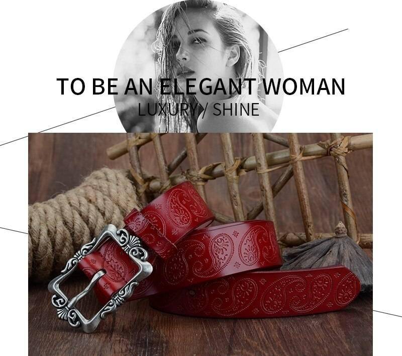 COWATHER 2019 cow genuine leather belts for Women luxury strap female belt Cashew flowers high quality pin buckle 3.2cm XF022