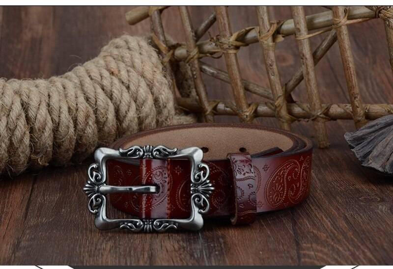 COWATHER 2019 cow genuine leather belts for Women luxury strap female belt Cashew flowers high quality pin buckle 3.2cm XF022