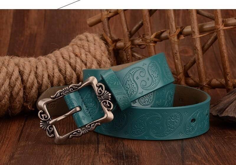 COWATHER 2019 cow genuine leather belts for Women luxury strap female belt Cashew flowers high quality pin buckle 3.2cm XF022