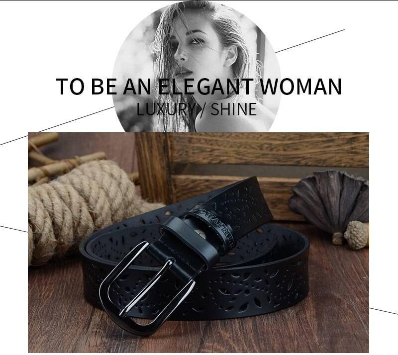 COWATHER New 2019 genuine leather jeans belts for Women Hollow pressed flower luxury strap female belt Gun gray buckle