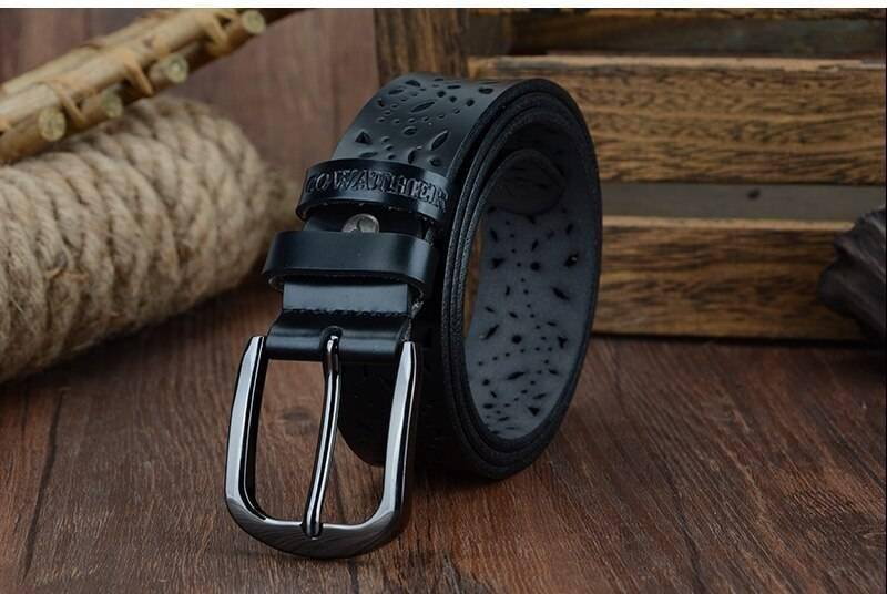 COWATHER New 2019 genuine leather jeans belts for Women Hollow pressed flower luxury strap female belt Gun gray buckle