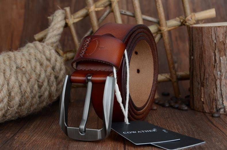 COWATHER Vintage style pin buckle cow genuine leather belts for men 130cm high quality mens belt cinturones hombre free shipping