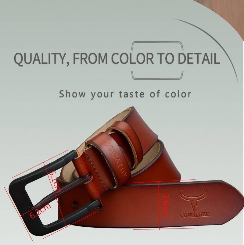COWATHER male belt for mens high quality cow genuine leather belts 2019 hot sale strap fashion new jeans Black Buckle XF010