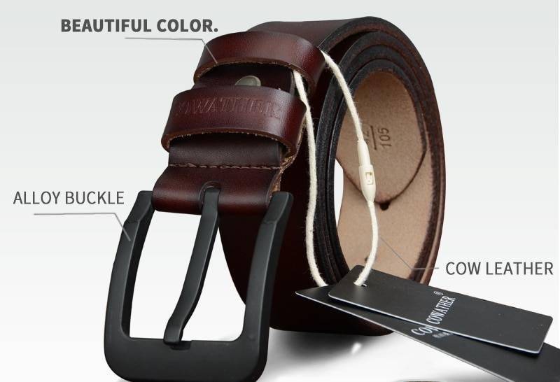COWATHER male belt for mens high quality cow genuine leather belts 2019 hot sale strap fashion new jeans Black Buckle XF010