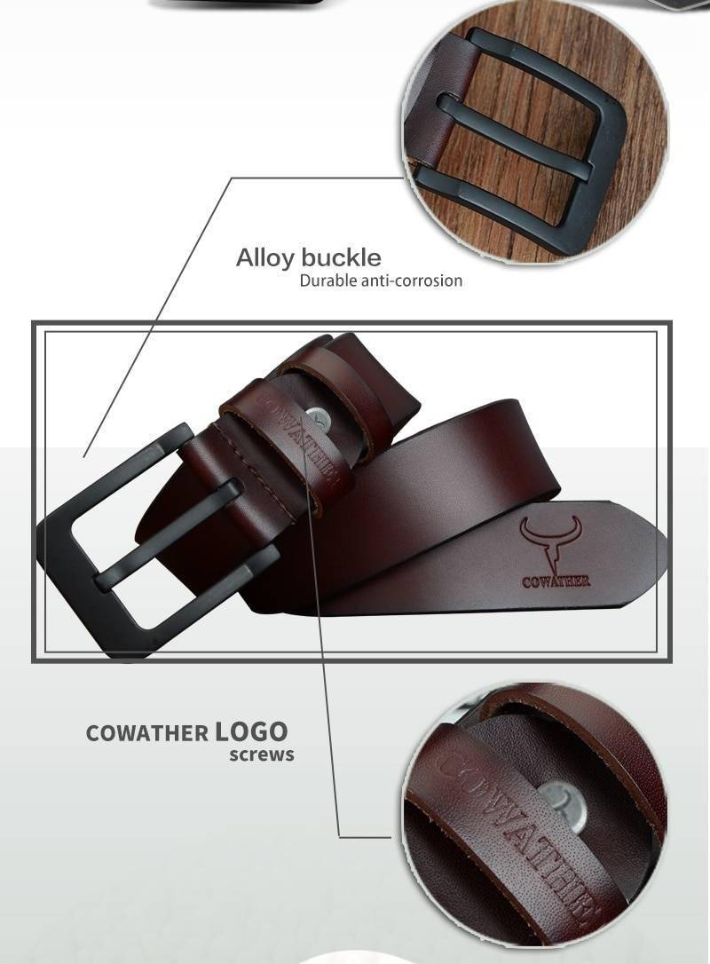 COWATHER male belt for mens high quality cow genuine leather belts 2019 hot sale strap fashion new jeans Black Buckle XF010