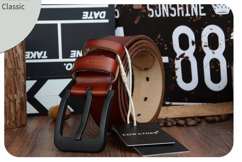 COWATHER male belt for mens high quality cow genuine leather belts 2019 hot sale strap fashion new jeans Black Buckle XF010