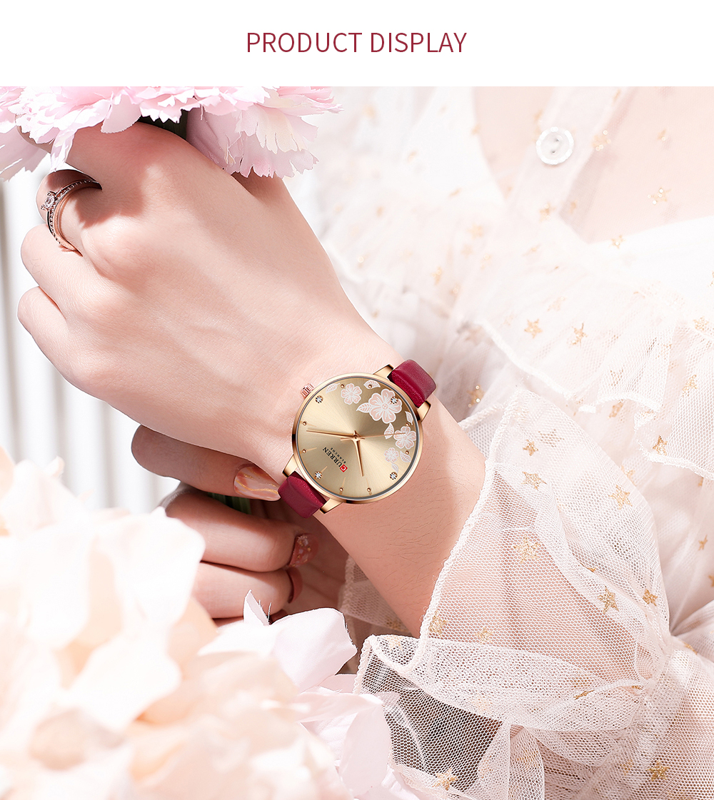 CURREN Watches Women Brand Leather Quartz Wristwatches Luxury Design Clock for Ladies Charm Flowers Dial Montre Femme