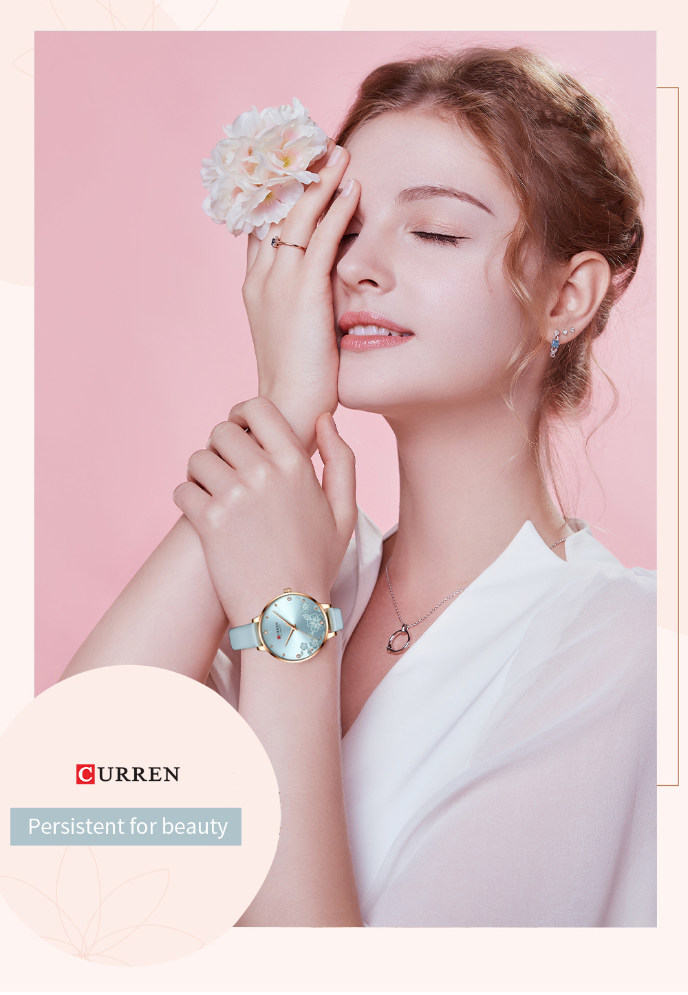 CURREN Watches Women Brand Leather Quartz Wristwatches Luxury Design Clock for Ladies Charm Flowers Dial Montre Femme