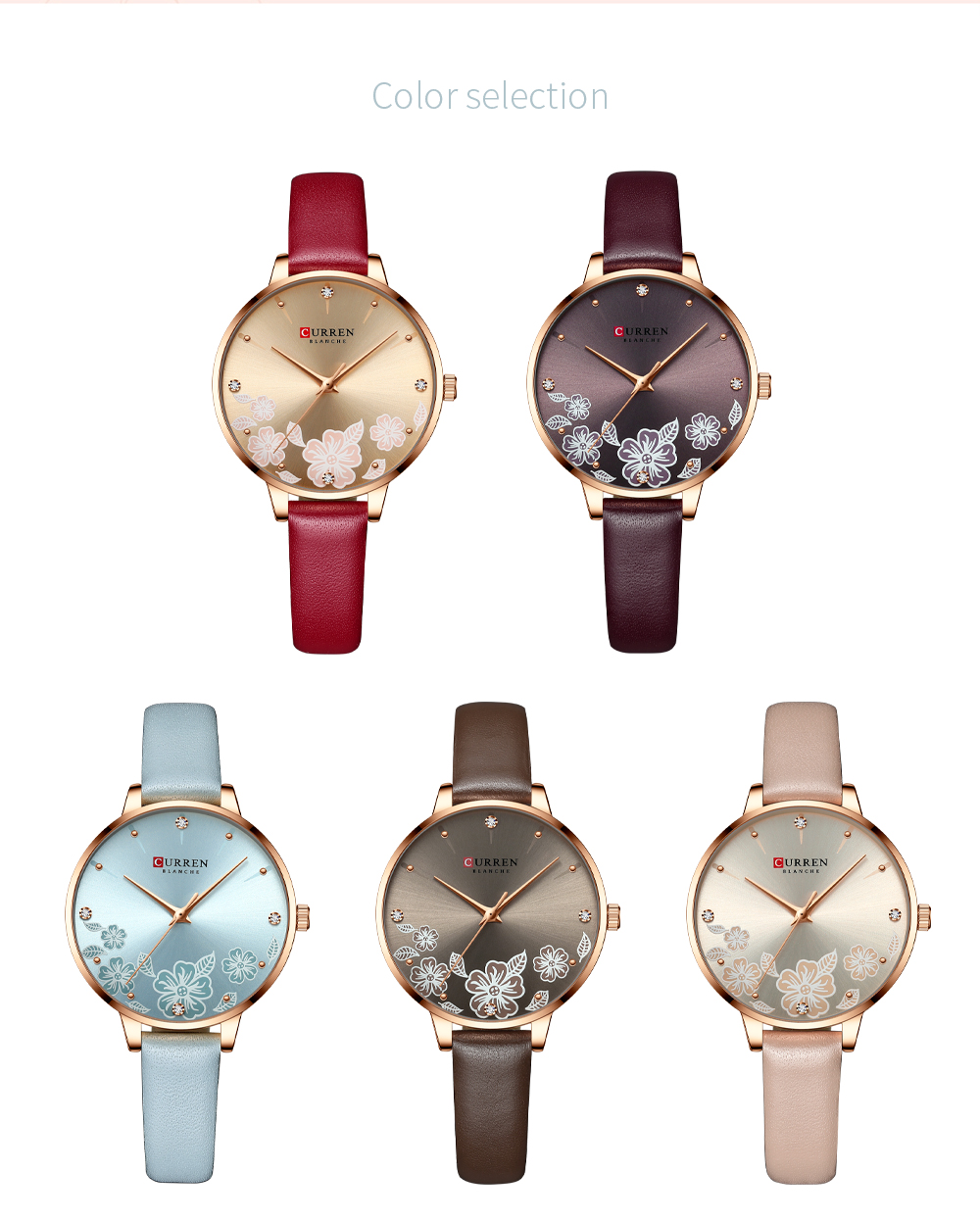 CURREN Watches Women Brand Leather Quartz Wristwatches Luxury Design Clock for Ladies Charm Flowers Dial Montre Femme