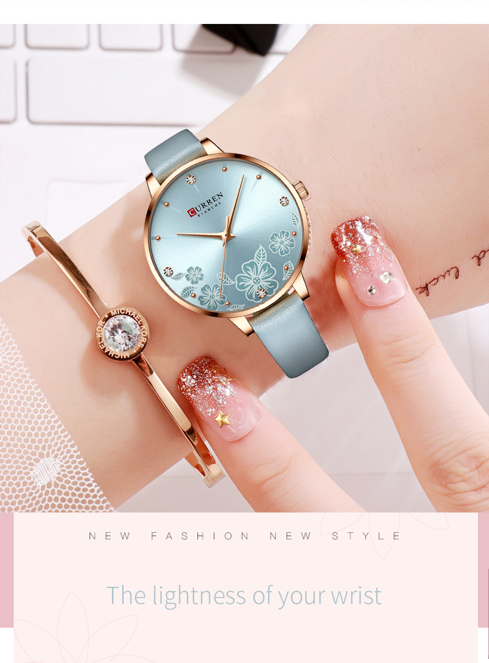 CURREN Watches Women Brand Leather Quartz Wristwatches Luxury Design Clock for Ladies Charm Flowers Dial Montre Femme