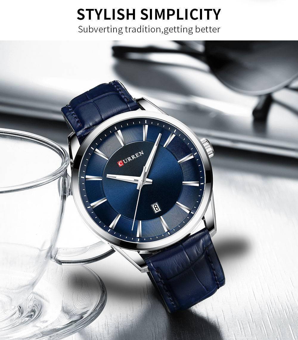 CURREN Simple Men Leather Watch Man Luxury Brand Quartz Watches Relogio Masculino Casual Wristwatch Male Clock Blue
