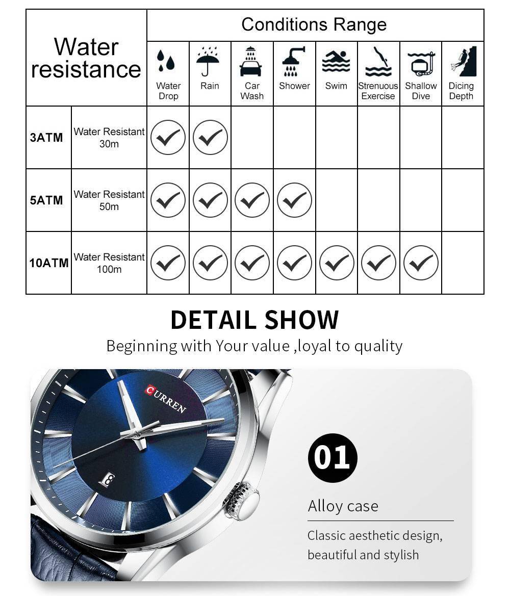CURREN Simple Men Leather Watch Man Luxury Brand Quartz Watches Relogio Masculino Casual Wristwatch Male Clock Blue