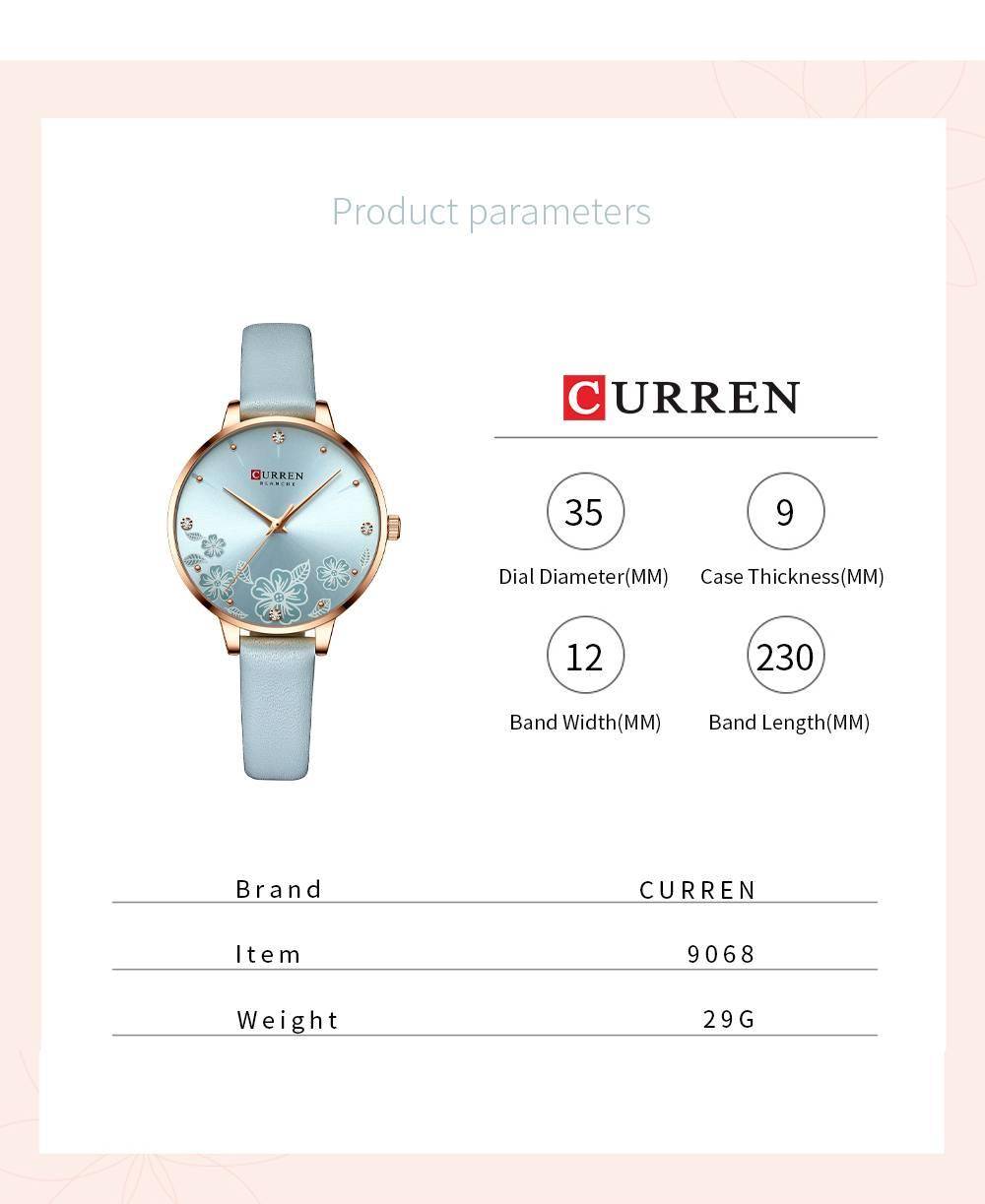 CURREN Watches Women Brand Leather Quartz Wristwatches Luxury Design Clock for Ladies Charm Flowers Dial Montre Femme