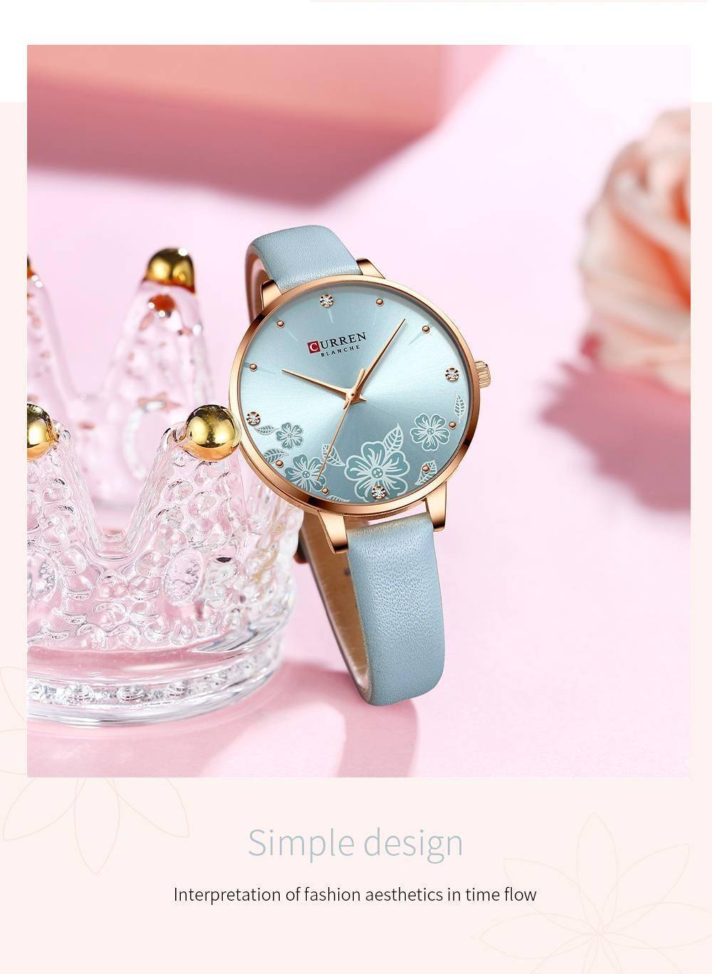 CURREN Watches Women Brand Leather Quartz Wristwatches Luxury Design Clock for Ladies Charm Flowers Dial Montre Femme